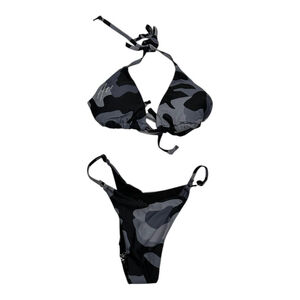 Alvin Wear Bikini Swimsuit Womens Small Gray Camo Triangle Thong 2 Piece Set